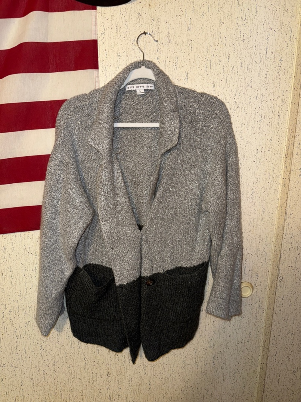 HYFVE Two-Tone Gray & Charcoal Knit Blazer Cardigan